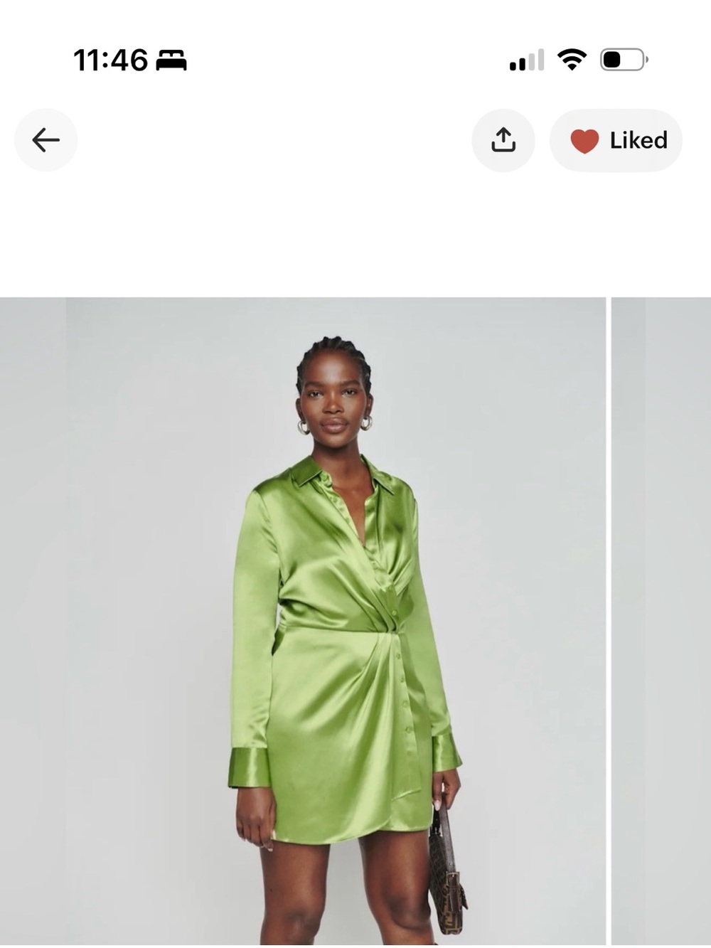 Reformation Satin Wrap Shirt Dress - Green